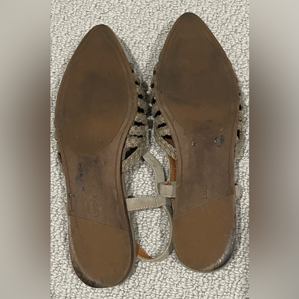 Lucky Brand Barima Slingback Suede Flat Sandal SIZE 8M in color DUNE - Picture 4 of 9